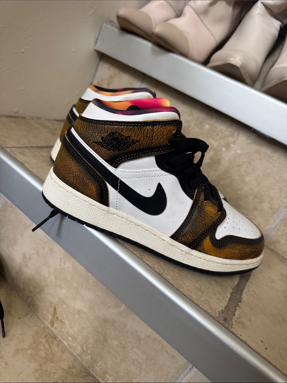 Nike Air Jordan 1 Mid Women’s Sneakers - Black, White & Gold
